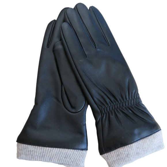 Womens Size 7.5 Driving Gloves Faux Black Leather Wool Knit Lined NEW - Picture 8 of 8